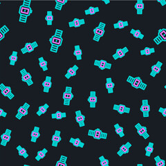 Poster - Line Wrist watch icon isolated seamless pattern on black background. Wristwatch icon. Vector