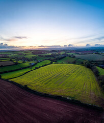 Sticker - Sunset over Fields and Farms from a drone, Torquay, Devon, England, Europe