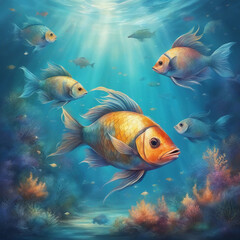 Wall Mural - Underwater shot of stunning ocean wildlife. Generative AI.