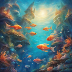 Wall Mural - Underwater shot of stunning ocean wildlife. Generative AI.