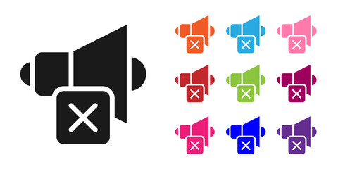 Poster - Black Speaker mute icon isolated on white background. No sound icon. Volume Off symbol. Set icons colorful. Vector