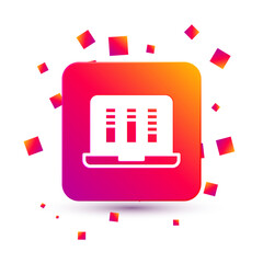 Poster - White Sound or audio recorder or editor software on laptop icon isolated on white background. Square color button. Vector