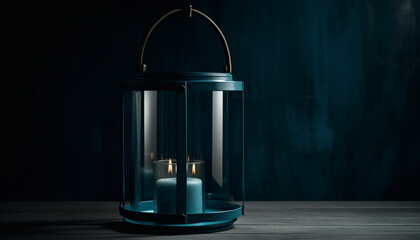 Sticker - An antique lantern, glowing with flame, illuminates the rustic room generated by AI