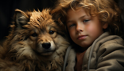 Poster - A cute dog and child, a portrait of pure friendship generated by AI