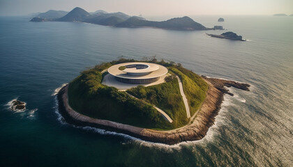 Poster - Drone captures panoramic seascape of famous cliff and mountain landscape generated by AI