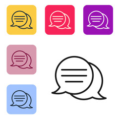 Poster - Black line Speech bubble chat icon isolated on white background. Message icon. Communication or comment chat symbol. Set icons in color square buttons. Vector
