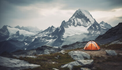 Canvas Print - A majestic mountain peak, tranquil scene, backpacking adventure, pure solitude generated by AI