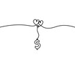 Abstract hearts with dollar as continuous line drawing on white background. Vector