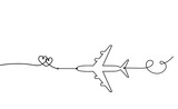 Fototapeta Motyle - Abstract hearts with plane as continuous line drawing on white background. Vector. Vector