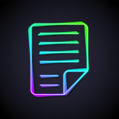 Poster - Glowing neon line File document icon isolated on black background. Checklist icon. Business concept. Vector