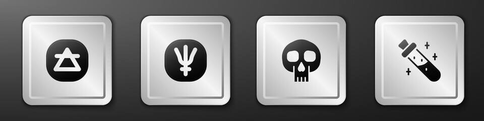 Wall Mural - Set Air element, Neptune planet, Skull and Bottle with potion icon. Silver square button. Vector