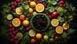 Freshness of nature bounty  juicy citrus, ripe berries, and healthy vegetables generated by AI