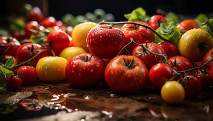 Canvas Print - Freshness of nature bounty  healthy eating, organic vegetables, ripe fruits generated by AI