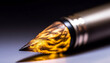 The gold colored fountain pen nib signed the elegant yellow paper generated by AI