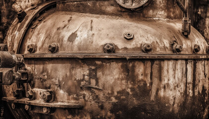 Poster - Rusty metal barrel, ancient and weathered, a rustic antique container generated by AI