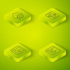 Poster - set isometric line server, data, web hosting, broken file, software and cloud technology data transf