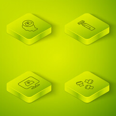 Poster - Set Isometric line Marker pen, Spray can nozzle cap, attachment and icon. Vector