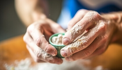 Sticker - Mid adult kneading dough, preparing food in domestic kitchen generated by AI