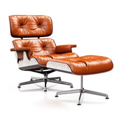 Sticker - An orange leather lounge chair and ottoman, AI