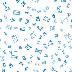 Poster - Set line Shopping cart, Old hourglass and Mail and e-mail on seamless pattern. Vector