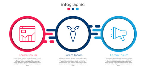 Poster - Set line Graph chart infographic, Tie and Megaphone. Business infographic template. Vector