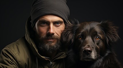 an artistic portrait of the owner and his best friend the dog