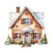 A gingerbread house watercolor illustration, Christmas decorations clipart