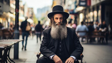 Photo Of A Jewish Man, A Rabbi, On The Street.