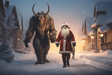 Santa And Krampus Walking Down The Street