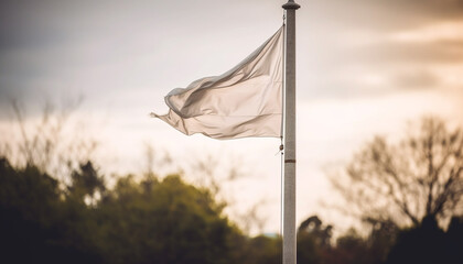 Canvas Print - Waving flagpole in foreground symbolizes patriotism on a windy day generated by AI