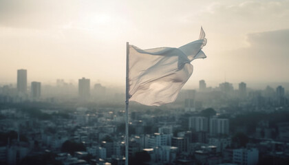 Wall Mural - One person, high up, levitation, overlooking Beijing modern skyline generated by AI