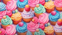 Sweet Cupcakes Illustration Vivid Color No Shading Det.Generative AI