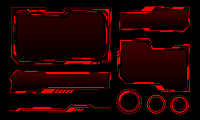Poster - Hud frames red user interface elements design modern technology futuristic control panel screen digital hologram window gaming menu touching cyber monitor set on black background vector