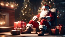 Santa Claus putting presents under the Christmas tree