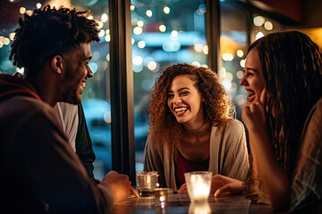 Multiracial Group Enjoying a Laugh at Night Out