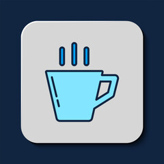 Sticker - Filled outline Coffee cup icon isolated on blue background. Tea cup. Hot drink coffee. Vector