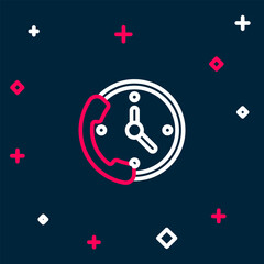 Poster - Line Telephone 24 hours support icon isolated on blue background. All-day customer support call-center. Full time call services. Colorful outline concept. Vector