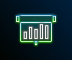 Poster - glowing neon line board with graph chart icon isolated on black background. report text file icon. a