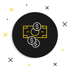 Poster - Line Stacks paper money cash and coin money with dollar symbol icon isolated on white background. Money banknotes stacks. Colorful outline concept. Vector