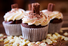 Close Up Of Chocolate Flake Cupcakes