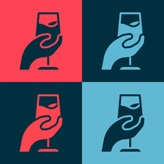 Sticker - Pop art Wine tasting, degustation icon isolated on color background. Sommelier. Smells of wine. Vector