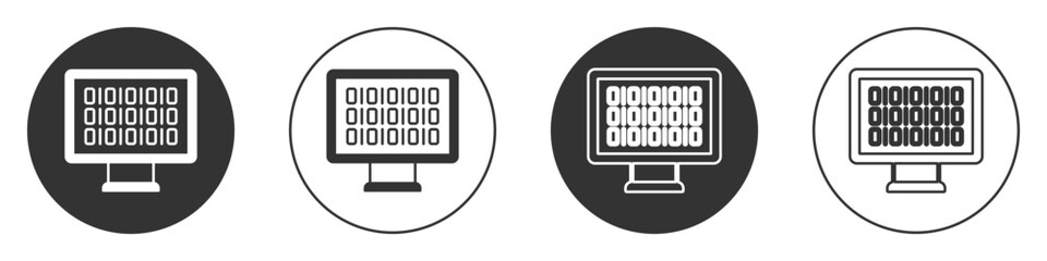 Poster - Black Binary code icon isolated on white background. Circle button. Vector