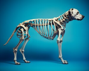 Wall Mural - 3d rendered medically accurate illustration of the dog skeleton isolated on modern pastel blue color background, happy pet