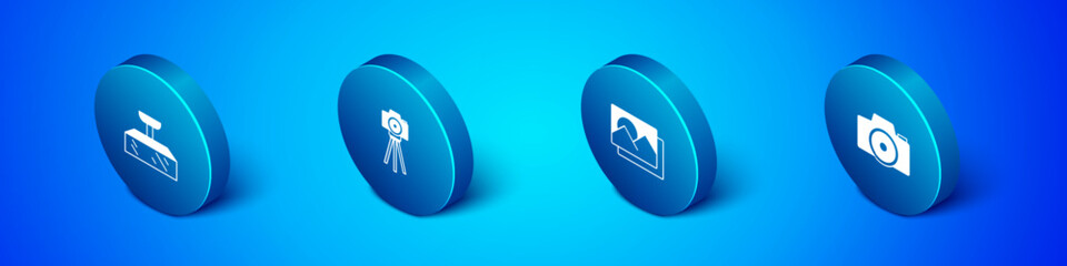 Poster - Set Isometric Softbox light, Photo frame, camera and icon. Vector