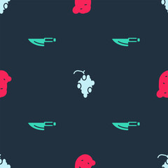 Poster - Set Potato, Grape fruit and Knife on seamless pattern. Vector