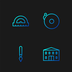 Poster - set line school building, paint brush, protractor and ringing alarm bell. gradient color icons. vect