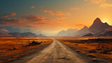 Fototapeta Panele - breathtaking landscape road in a desert valley background 16:9 widescreen backdrop wallpapers