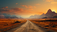 Breathtaking Landscape Road In A Desert Valley Background 16:9 Widescreen Backdrop Wallpapers