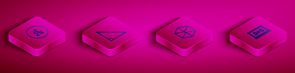 Poster - Set Isometric line Function mathematical symbol, Triangle, Geometric figure Cube and Chalkboard icon. Vector