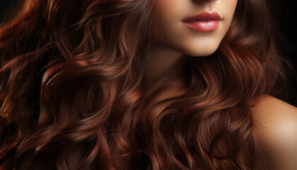 healthy hair brunette advertisement model. brunette girl smiling beautiful model woman with long cur